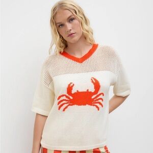 NEW WITH TAGS CIDER LOBSTER NOVELTY PRINT SOFT KNIT V NECK TOP SIZE MEDIUM (6)